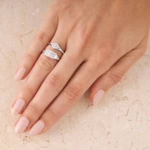 Celestial Diamond Signet Ring / Sterling Silver