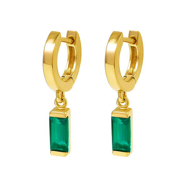 Green Onyx Huggies - Gold