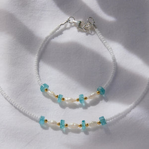 Divine Creatures White Glass and Apatite beaded necklace and bracelet