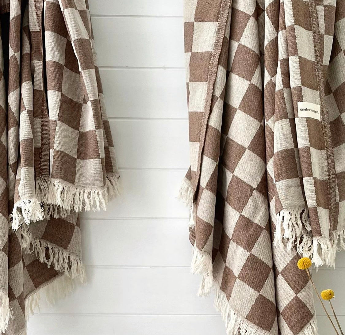 Retro Brown Checker Turkish Towel / Throw - One Fine Sunday Co